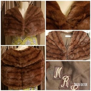 1950s 60s Brown  Fur Shrug / Initials M.R.S